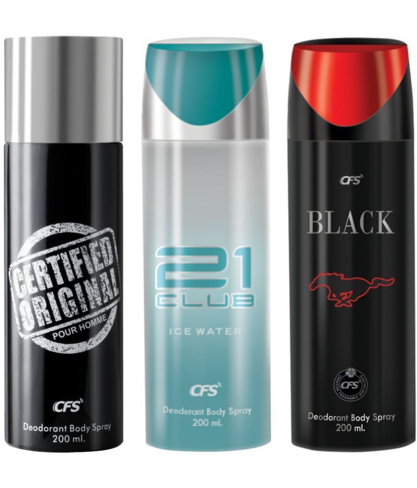     			CFS  Ice Water, Certified Black & Black Body Spray for Unisex 600 ml ( Pack of 3 )