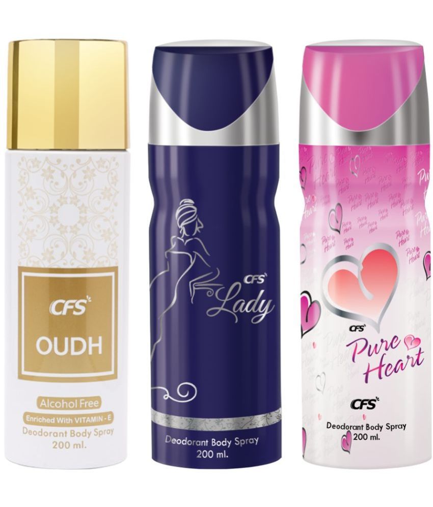     			CFS  Lady, Oudh White & Pure Heart Pink Body Spray for Unisex 600 ml ( Pack of 3 )