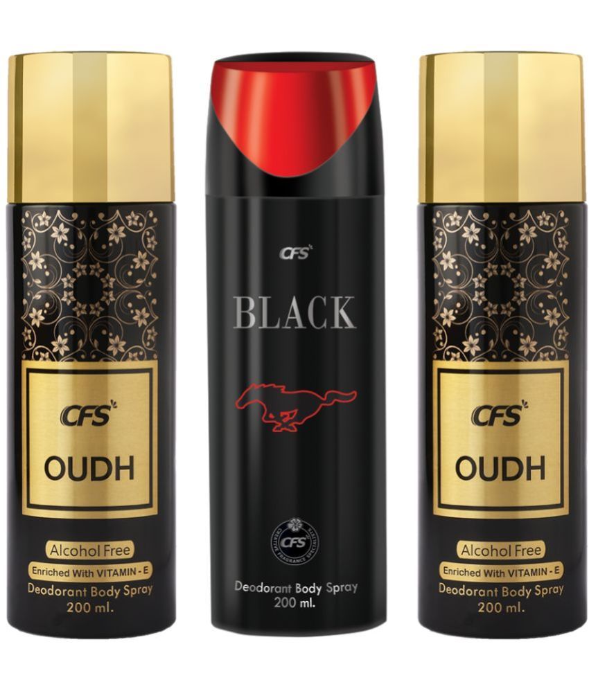     			CFS  Oudh Black, Oudh Black & Black Deodorant Spray for Unisex 600 ml ( Pack of 3 )