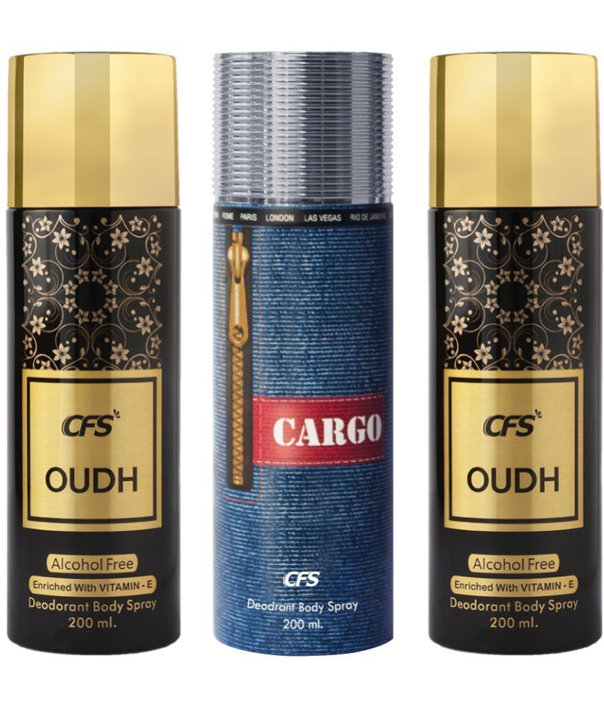     			CFS  Oudh Black, Oudh Black & Cargo Blue Body Spray for Unisex 600 ml ( Pack of 3 )