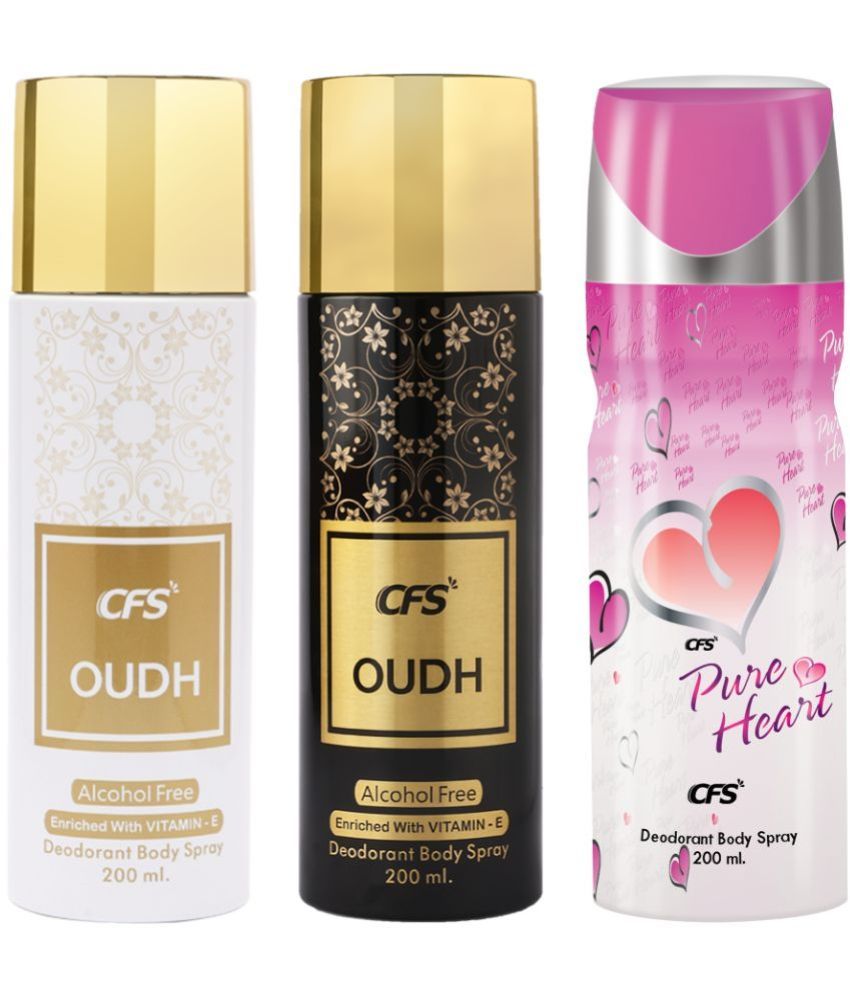     			CFS  Oudh Black, Oudh White & Pure HeartPink Deodorant Spray for Unisex 600 ml ( Pack of 3 )