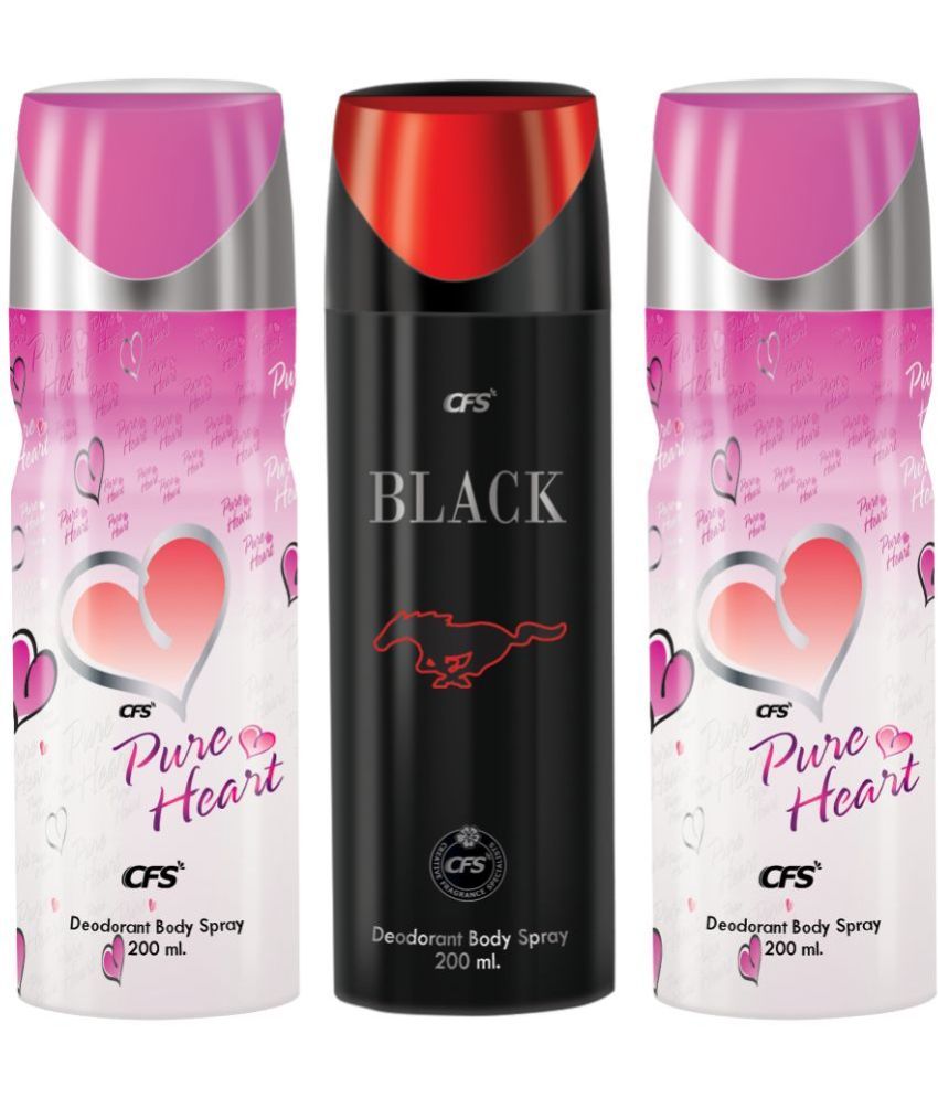     			CFS  Pure Heart Pink, Pure Heart Pink &Black Body Spray for Unisex 600 ml ( Pack of 3 )