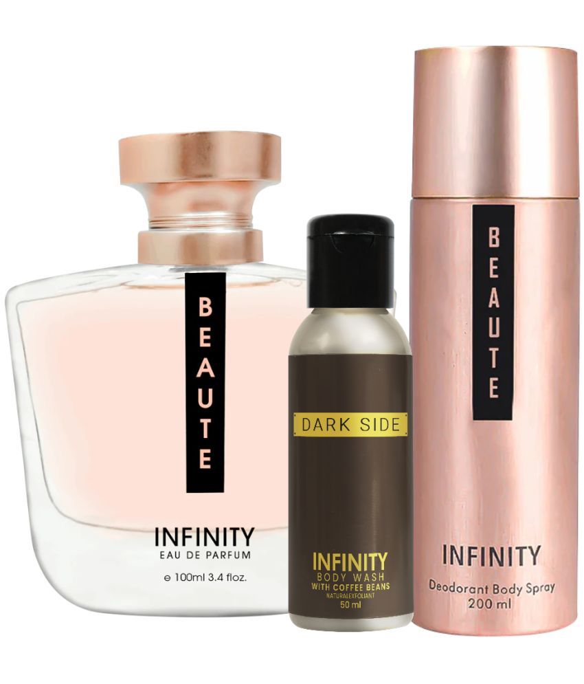     			Infinity Beaute EDP Perfume 100ml, Beaute Deo Body Spray 200ml, Dark Side Body Wash 50ml