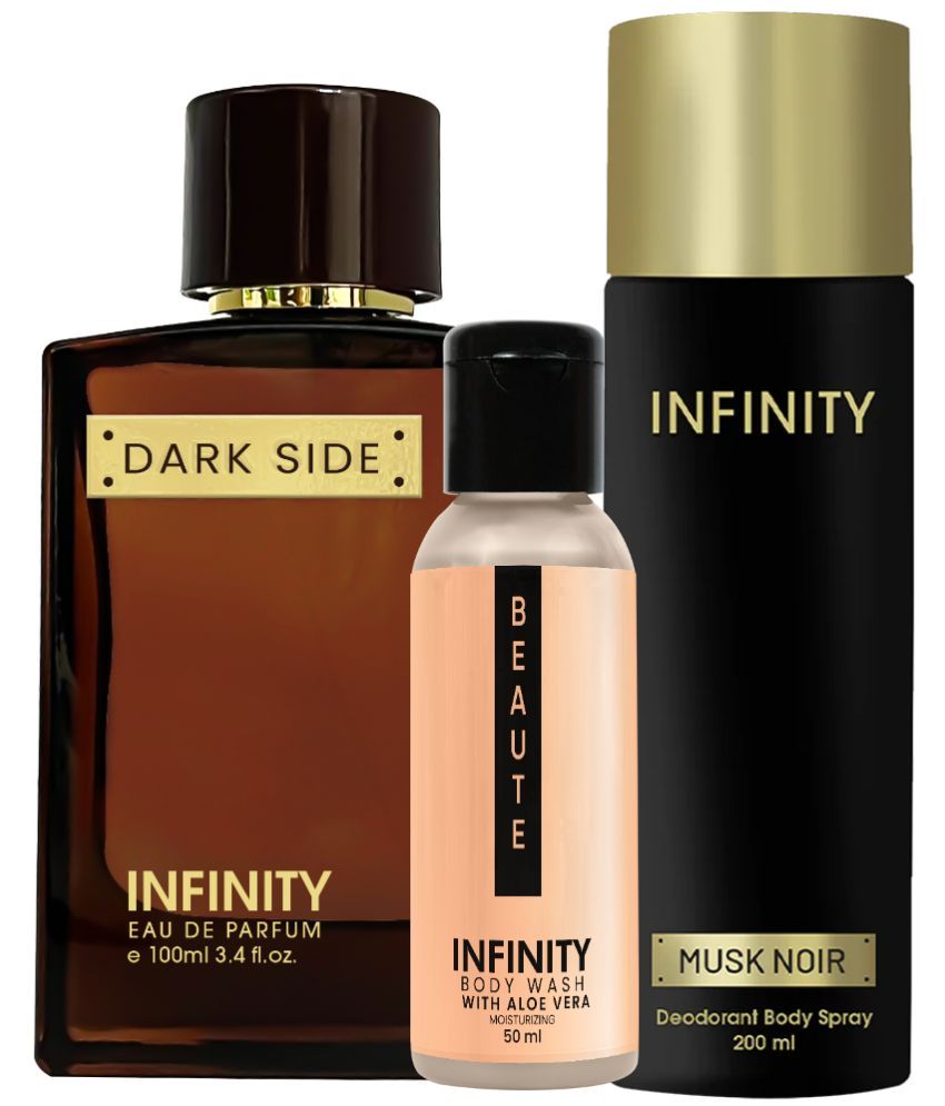     			Infinity Dark Side EDP Perfume 100ml, Musk Noir Deo Body Spray 200ml, Beaute Body Wash 50ml