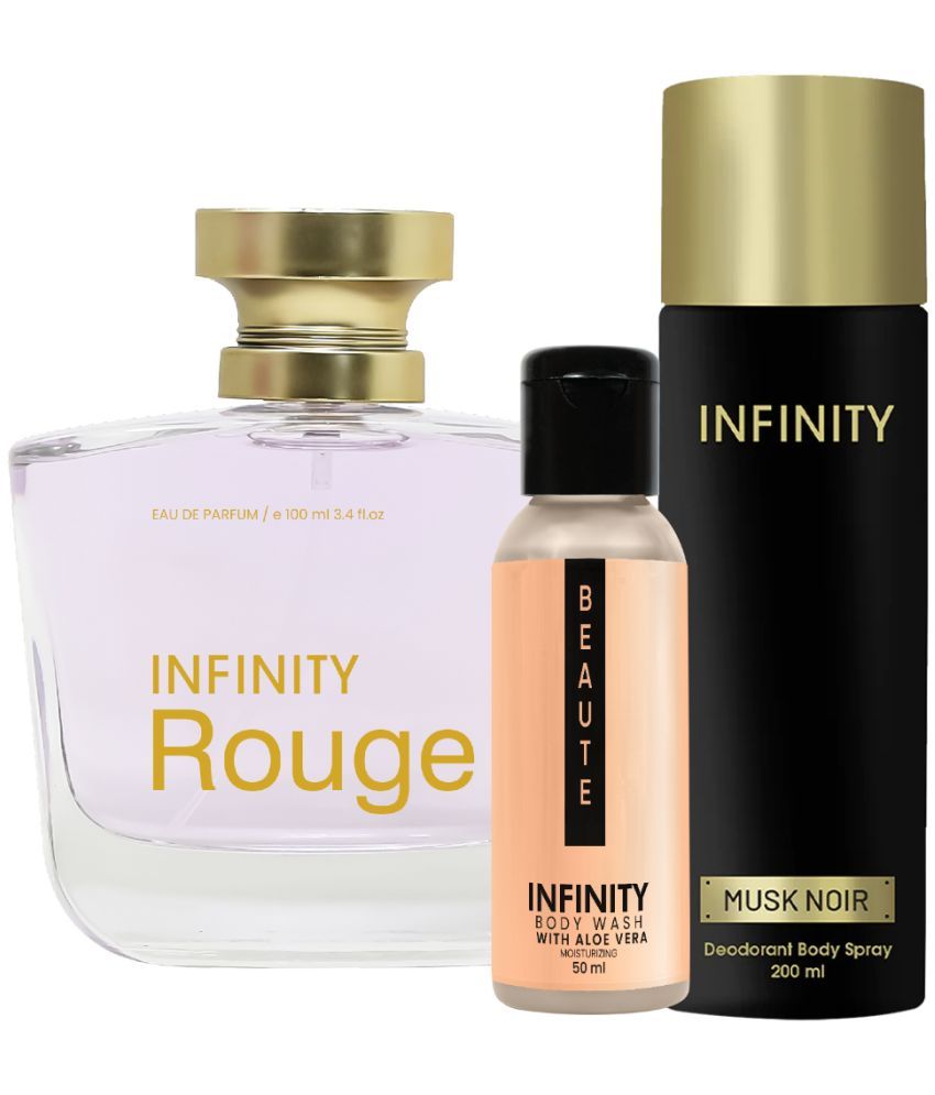     			Infinity Rouge EDP Perfume 100ml, Musk Noir Deo Body Spray 200ml, Beaute Body Wash 50ml