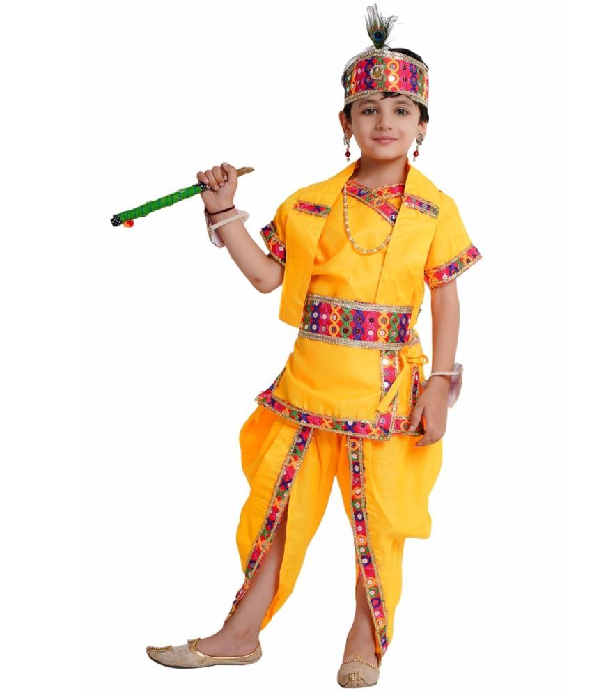     			Kaku Fancy Dresses Krishna Dress Cotton Fabric For Kids, Krishna Leela Costume With Accessories For Boys & Girls, 4-5 Years