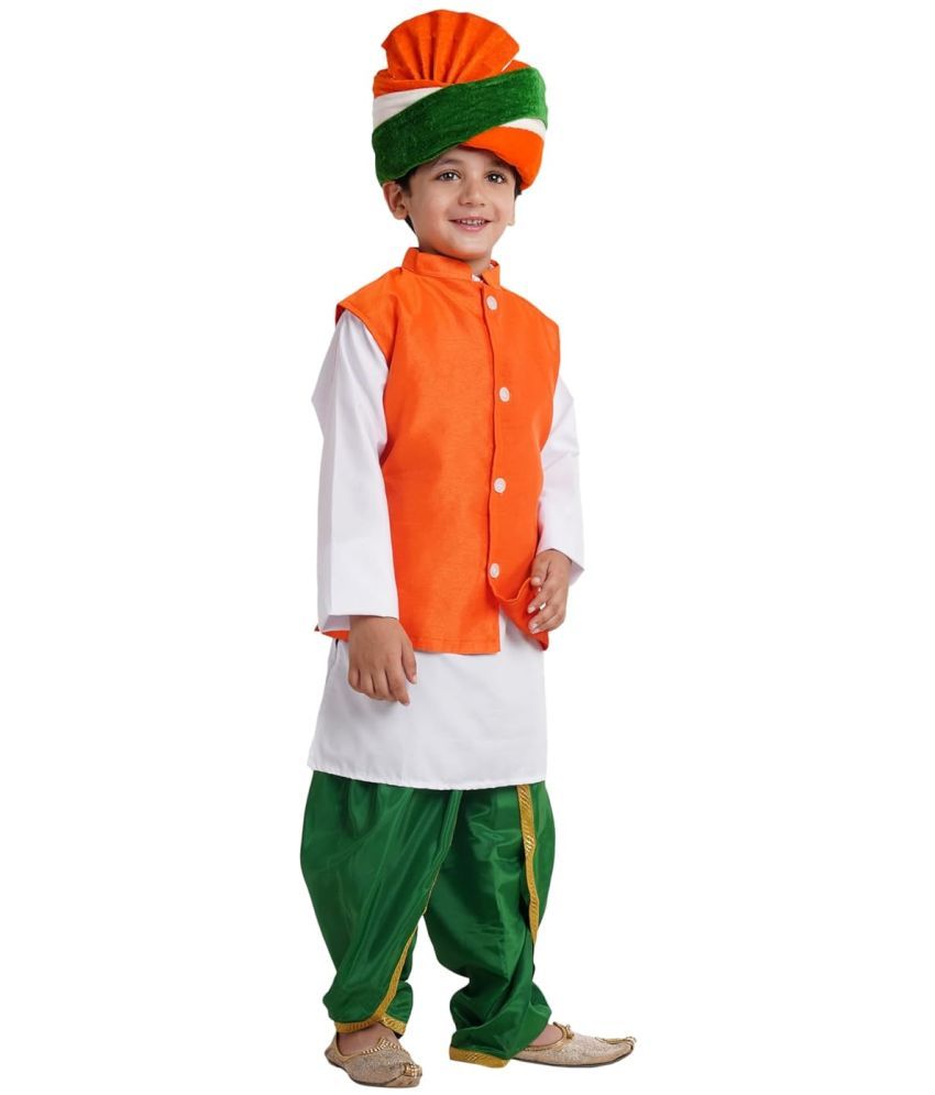     			Kaku Fancy Dresses Multicolor Dhoti Kurta & Safa For Kids, Kurta Jacket Set For Boys & Girls, Multicolor, 10-12 Years