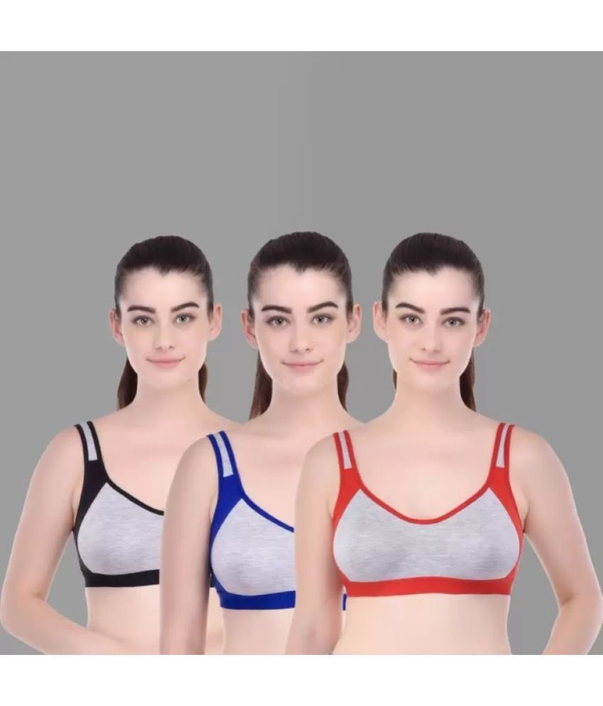     			Kiran Enterprises Multicolor Cotton Non Padded Women's Sports Bra ( Pack of 3 )