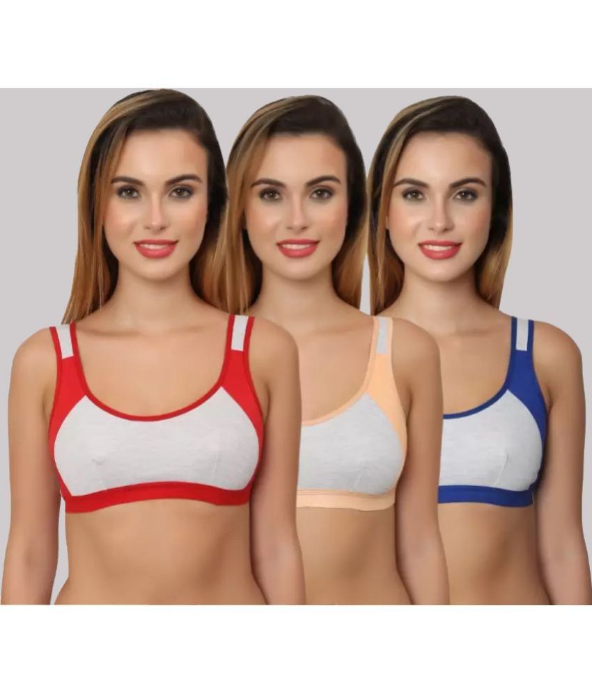     			Kiran Enterprises Multicolor Cotton Non Padded Women's Sports Bra ( Pack of 3 )