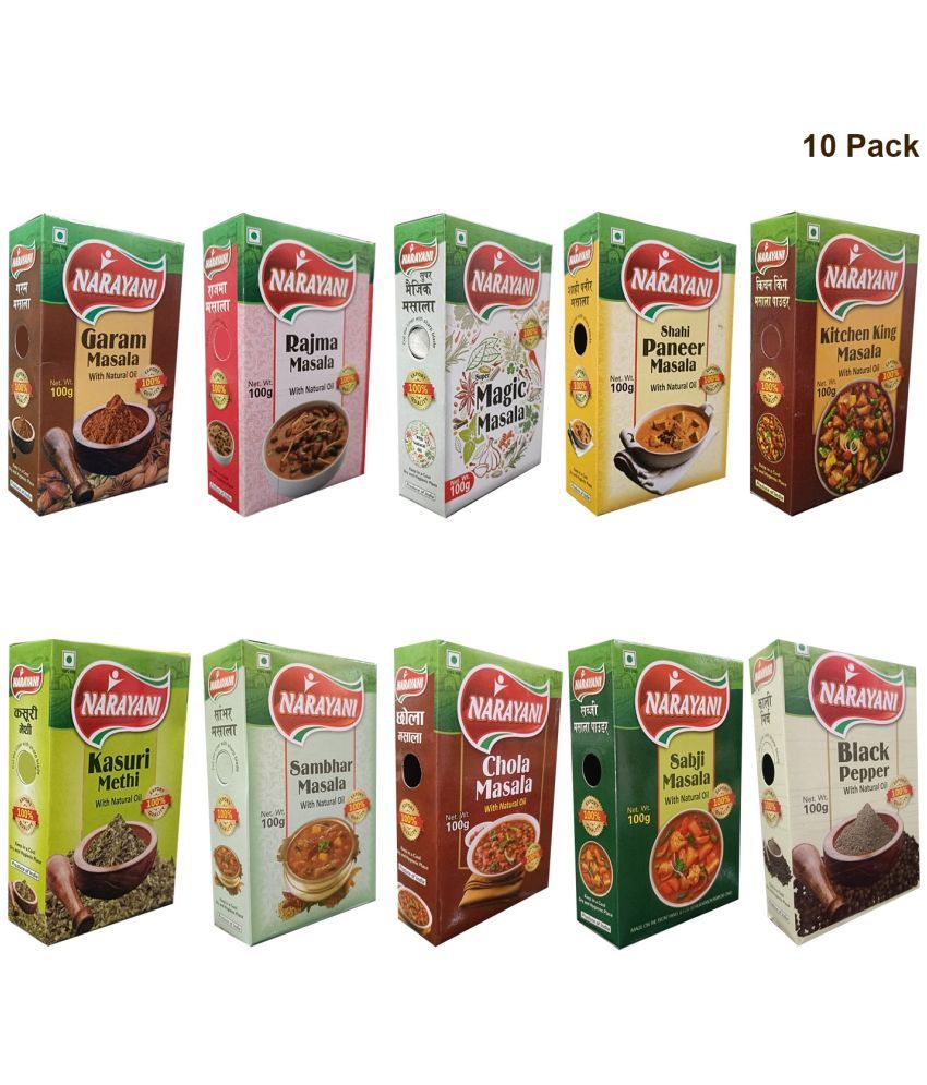     			Narayani Spices Whole Spices Pack Of 10 | Garam Masala, Rajma , Black Pepper & etc. Masala 1000 gm