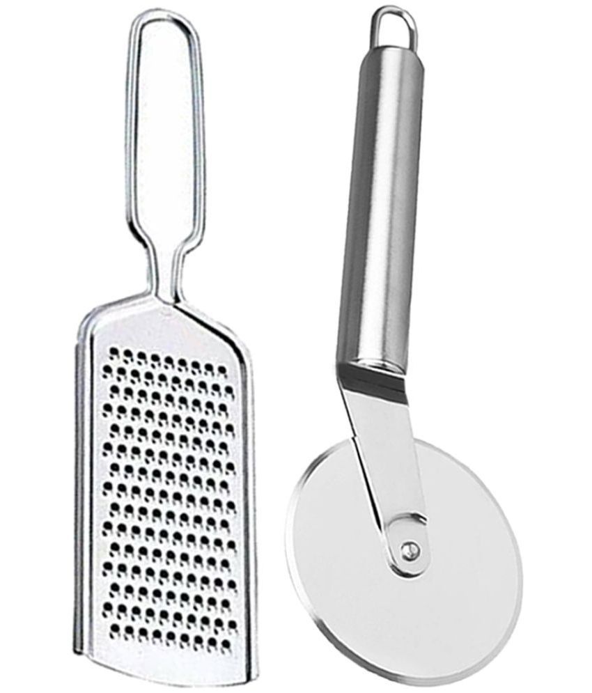     			OC9 Silver Stainless Steel Cheese Grater+Pizza Cutter ( Set of 2 )