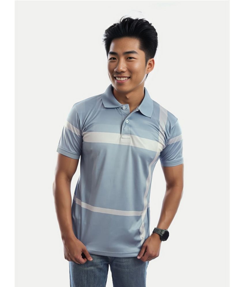     			Radprix Polyester Regular Fit Striped Half Sleeves Men's Polo T Shirt - Light Blue ( Pack of 1 )