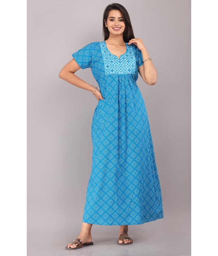     			Shri Krishna Fabric Blue Cotton Women's Nightwear Nighty & Night Gowns ( Pack of 1 )