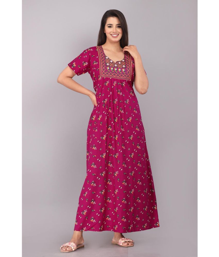     			Shri Krishna Fabric Purple Cotton Women's Nightwear Nighty & Night Gowns ( Pack of 1 )