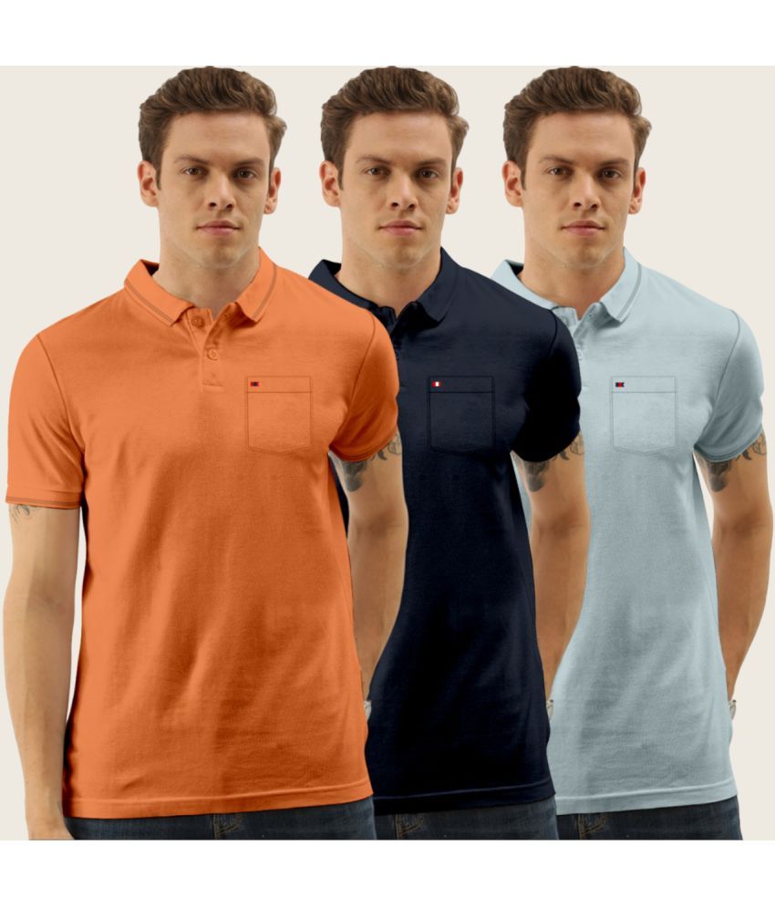     			TAB91 Cotton Blend Slim Fit Solid Half Sleeves Men's Polo T Shirt - Orange ( Pack of 3 )