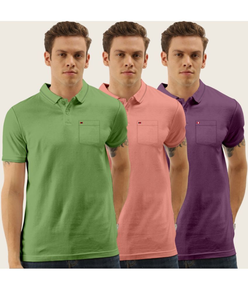     			TAB91 Cotton Blend Slim Fit Solid Half Sleeves Men's Polo T Shirt - Coral ( Pack of 3 )