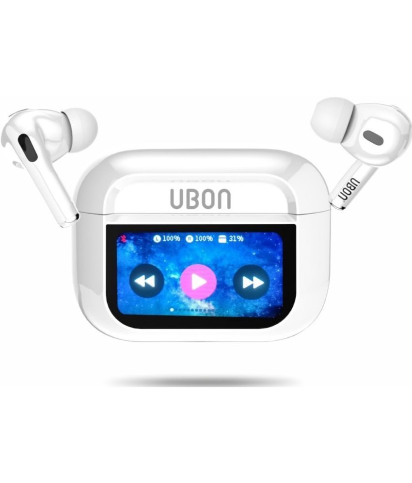     			UBON J18 SCREEN TUCH BUDS Bluetooth True Wireless (TWS) On Ear 60 Hours Playback Active Noise cancellation IPX4(Splash & Sweat Proof) White