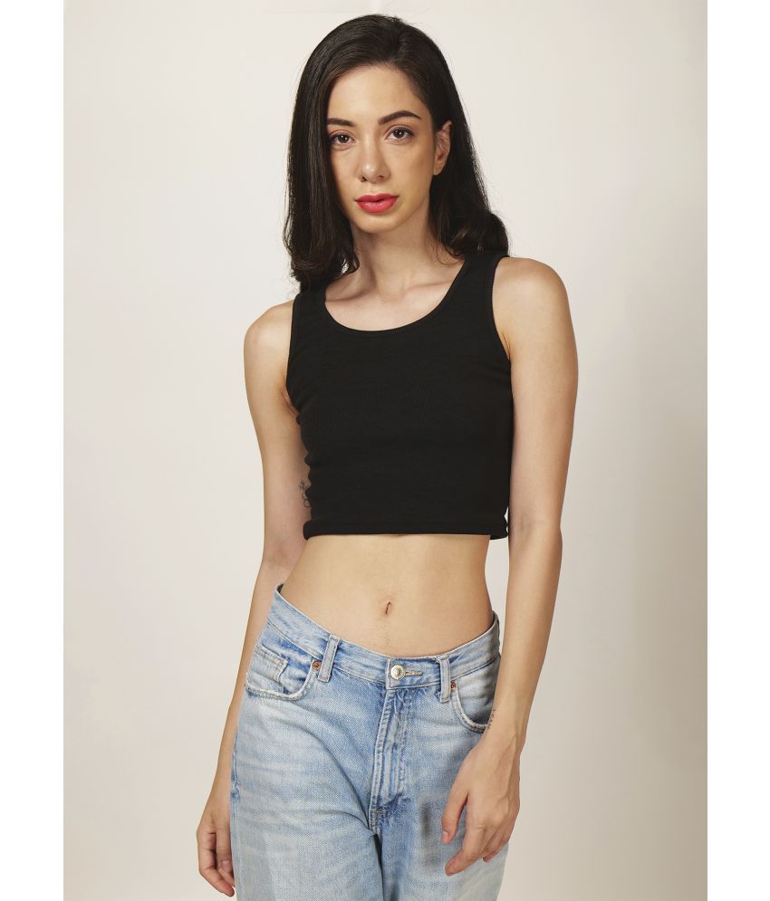     			fashion and youth Black Cotton Blend Women's Crop Top ( Pack of 1 )