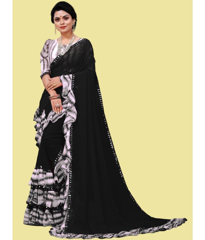     			A TO Z CART Georgette Embellished Saree With Blouse Piece - Black ( Pack of 1 )