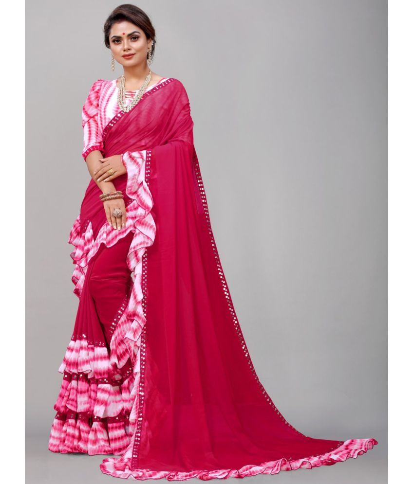     			A TO Z CART Georgette Embellished Saree With Blouse Piece - Pink ( Pack of 1 )