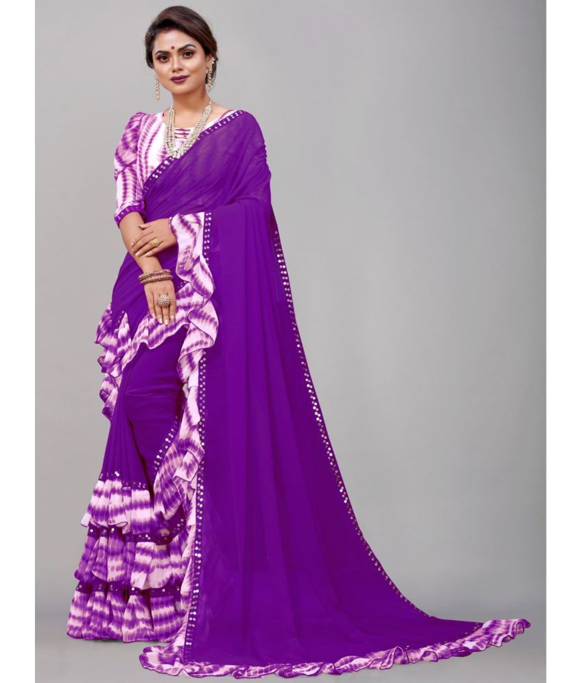     			A TO Z CART Georgette Embellished Saree With Blouse Piece - Lavender ( Pack of 1 )