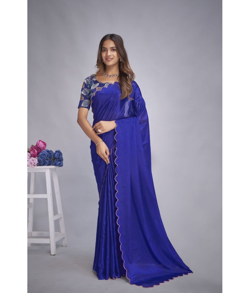     			Aika Chiffon Embellished Saree With Blouse Piece - Blue ( Pack of 1 )