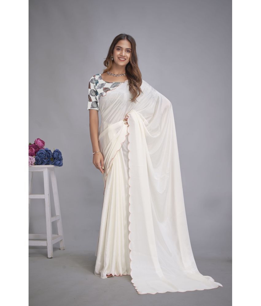     			Aika Chiffon Embellished Saree With Blouse Piece - White ( Pack of 1 )