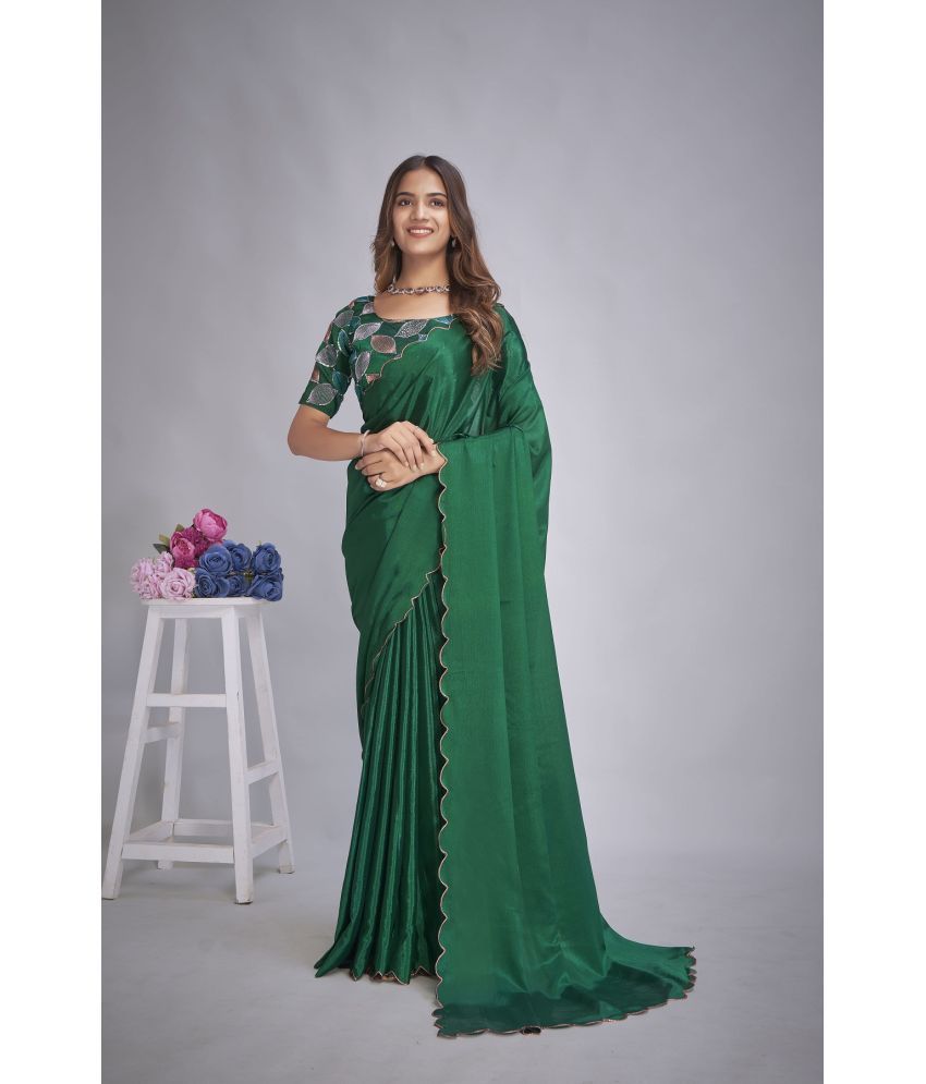     			Aika Chiffon Embellished Saree With Blouse Piece - Green ( Pack of 1 )