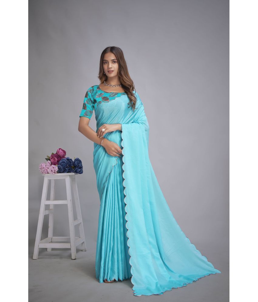     			Aika Chiffon Embellished Saree With Blouse Piece - Turquoise ( Pack of 1 )