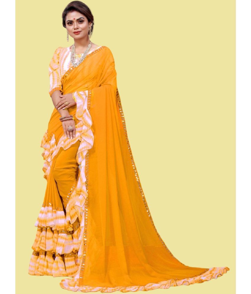     			Aika Georgette Embellished Saree With Blouse Piece - Yellow ( Pack of 1 )