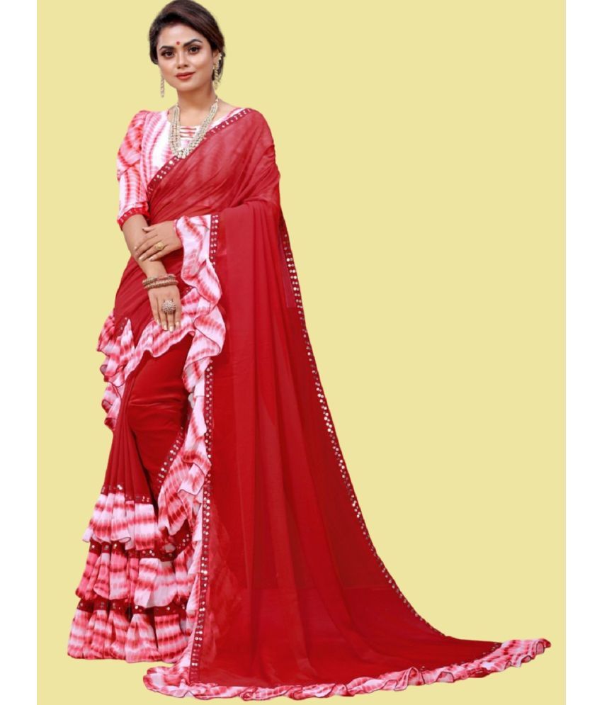     			Aika Georgette Embellished Saree With Blouse Piece - Red ( Pack of 1 )