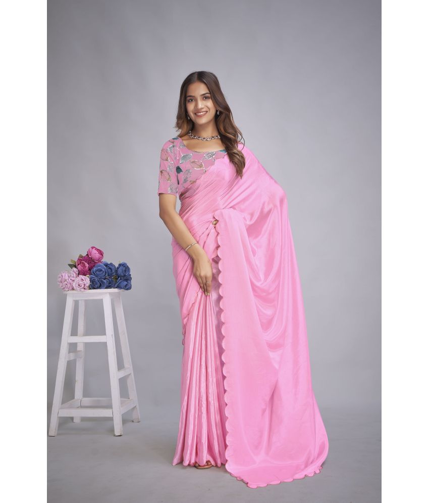     			Apnisha Chiffon Embellished Saree With Blouse Piece - Pink ( Pack of 1 )