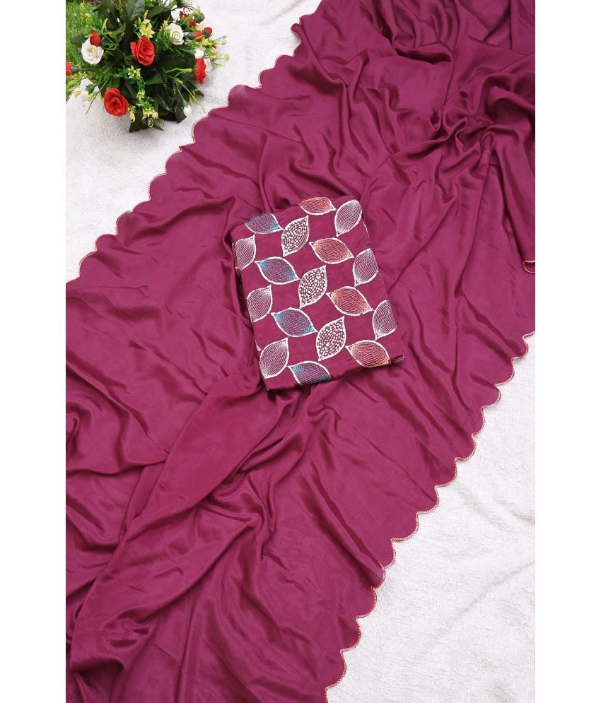     			Apnisha Chiffon Embellished Saree With Blouse Piece - Wine ( Pack of 1 )