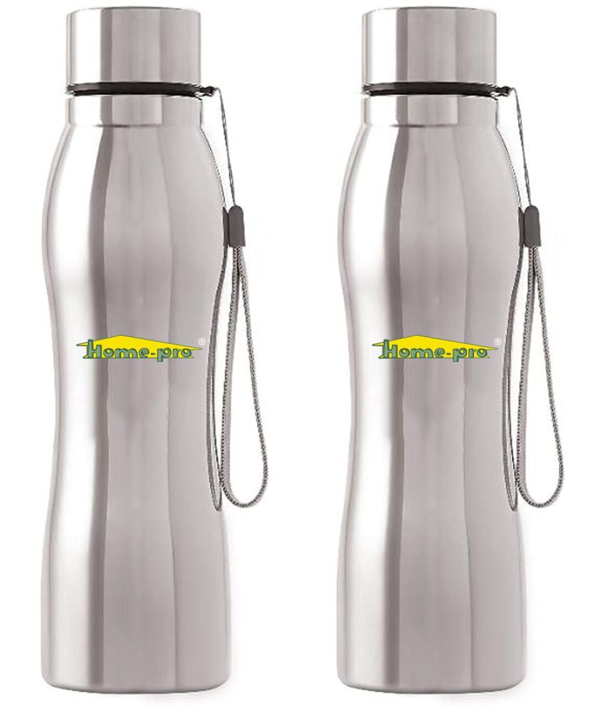     			HomePro Single Wall Diamond Cut Silver Steel Water Bottle 1000 mL ( Set of 2 )