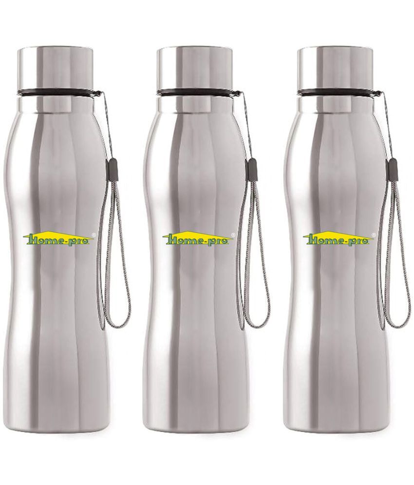     			HomePro Single Wall Diamond Cut Water Bottle Silver Stainless Steel Water Bottle 1000 mL ( Set of 3 )