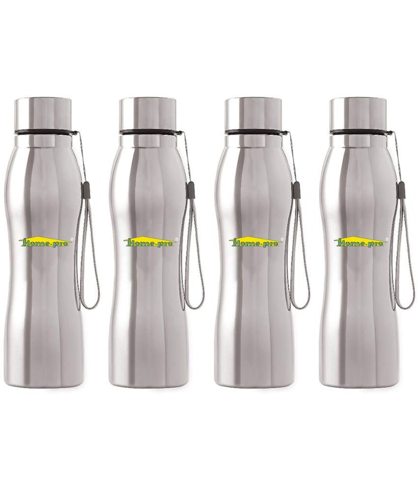     			HomePro Single Wall Diamond Cut Water Bottle Silver Stainless Steel Water Bottle 1000 mL ( Set of 4 )