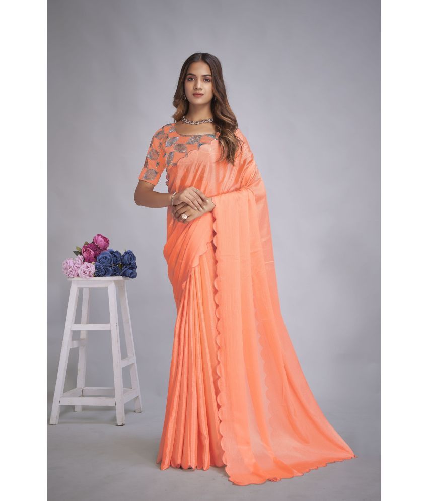     			JULEE Chiffon Embellished Saree With Blouse Piece - Orange ( Pack of 1 )