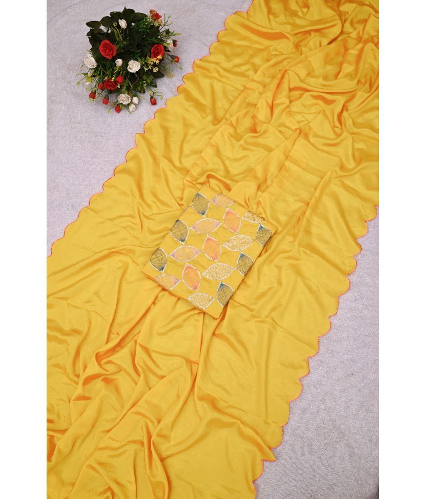     			JULEE Chiffon Embellished Saree With Blouse Piece - Yellow ( Pack of 1 )