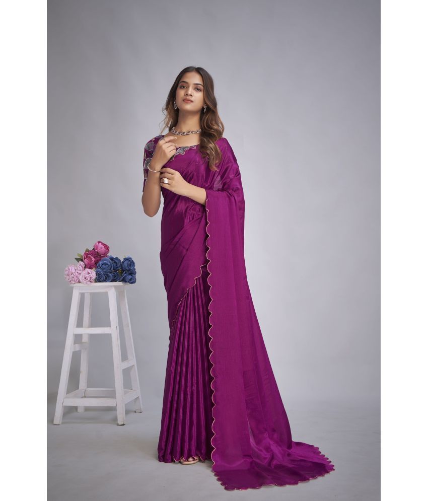     			JULEE Chiffon Embellished Saree With Blouse Piece - Wine ( Pack of 1 )