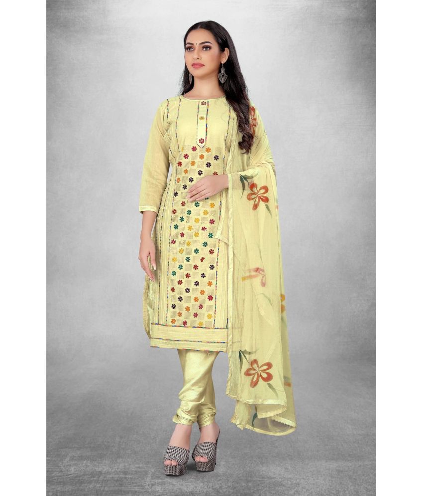     			JULEE Unstitched Cotton Blend Printed Dress Material - Yellow ( Pack of 1 )