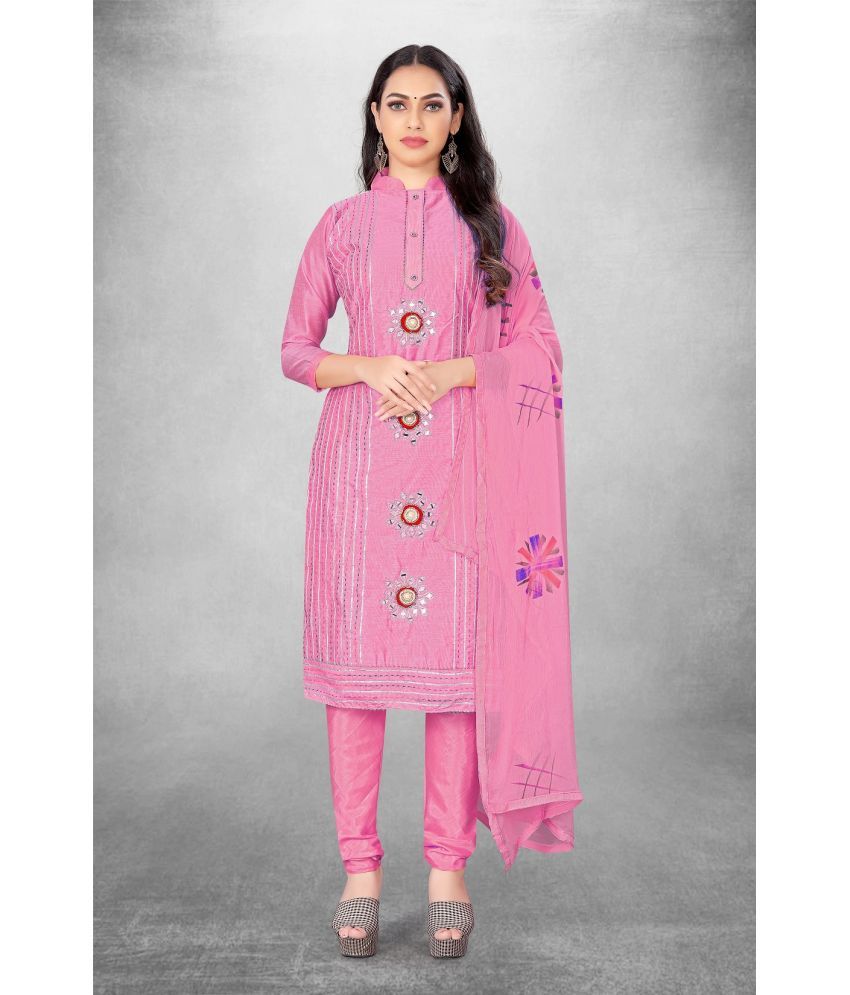     			JULEE Unstitched Georgette Embellished Dress Material - Pink ( Pack of 1 )