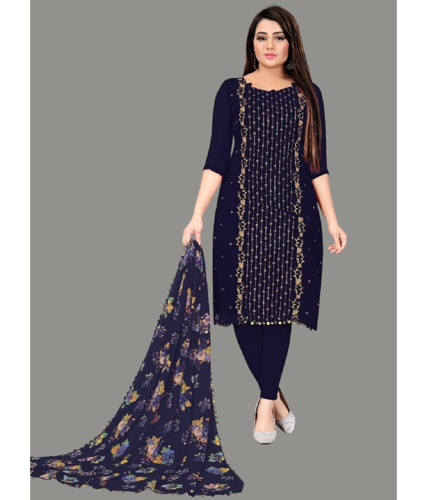     			JULEE Unstitched Georgette Embroidered Dress Material - Navy Blue ( Pack of 1 )