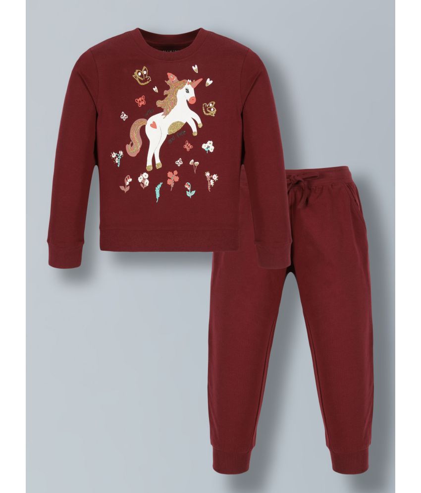     			PLUM TREE Burgundy Cotton Girls Sweatshirt With Joggers ( Pack of 1 )