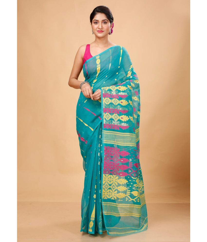     			Puspika Cotton Silk Woven Saree Without Blouse Piece - Turquoise ( Pack of 1 )