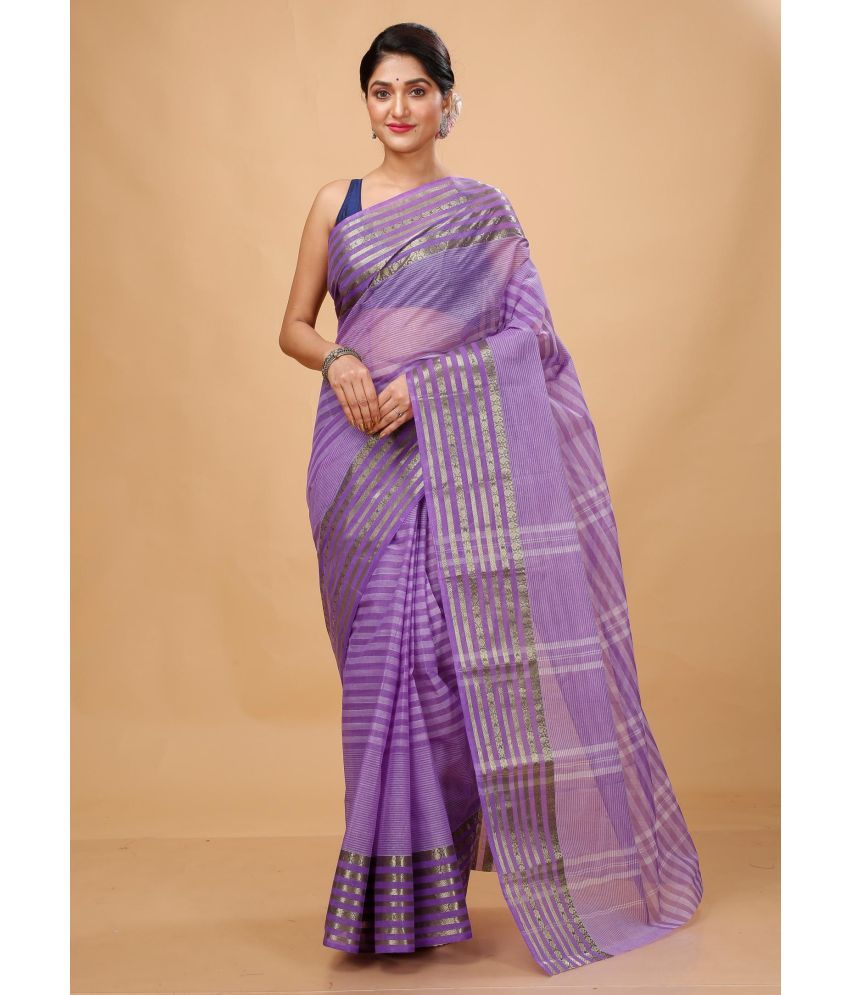     			Puspika Cotton Woven Saree Without Blouse Piece - Purple ( Pack of 1 )