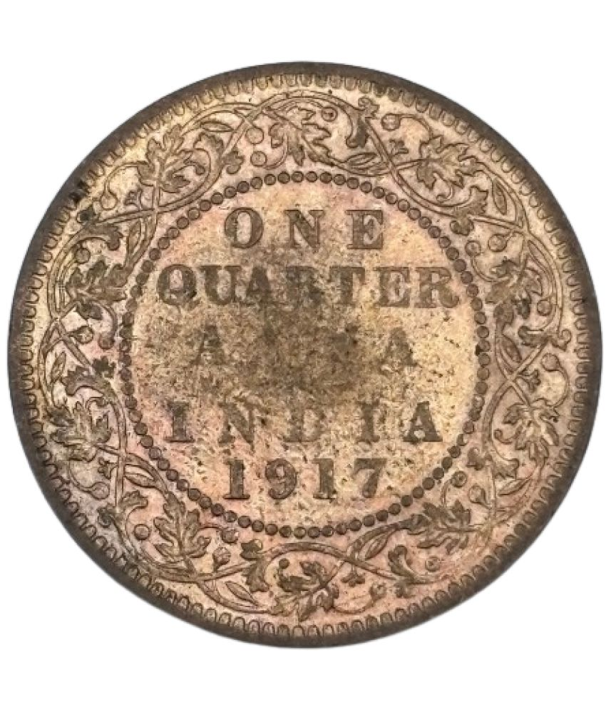     			1917 ONE QUARTER ANNA INDIA VERY UNIQUE AND RARE TO FIND COIN IN AMAZING CONDITION