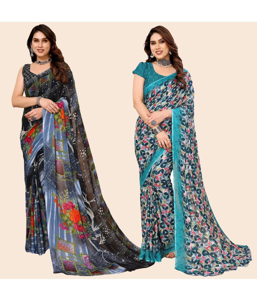     			ANAND SAREES Georgette Printed Saree With Blouse Piece - Multicolour ( Pack of 2 )