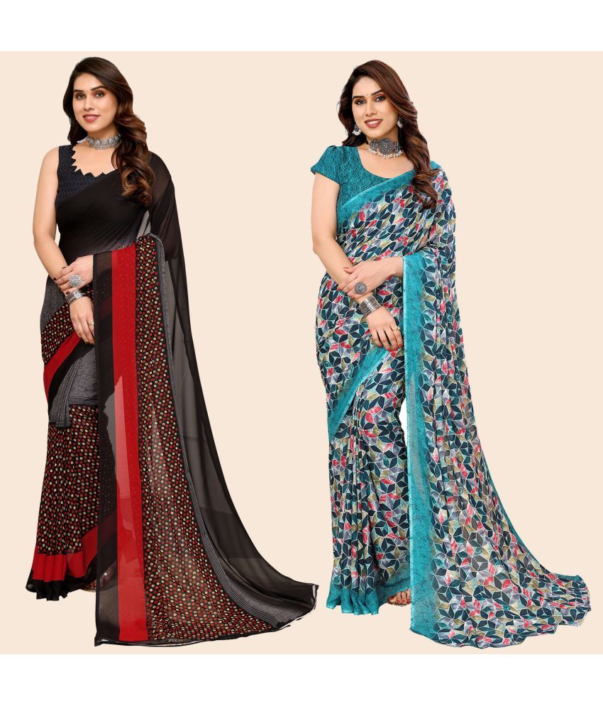     			ANAND SAREES Georgette Printed Saree With Blouse Piece - Multicolour ( Pack of 2 )