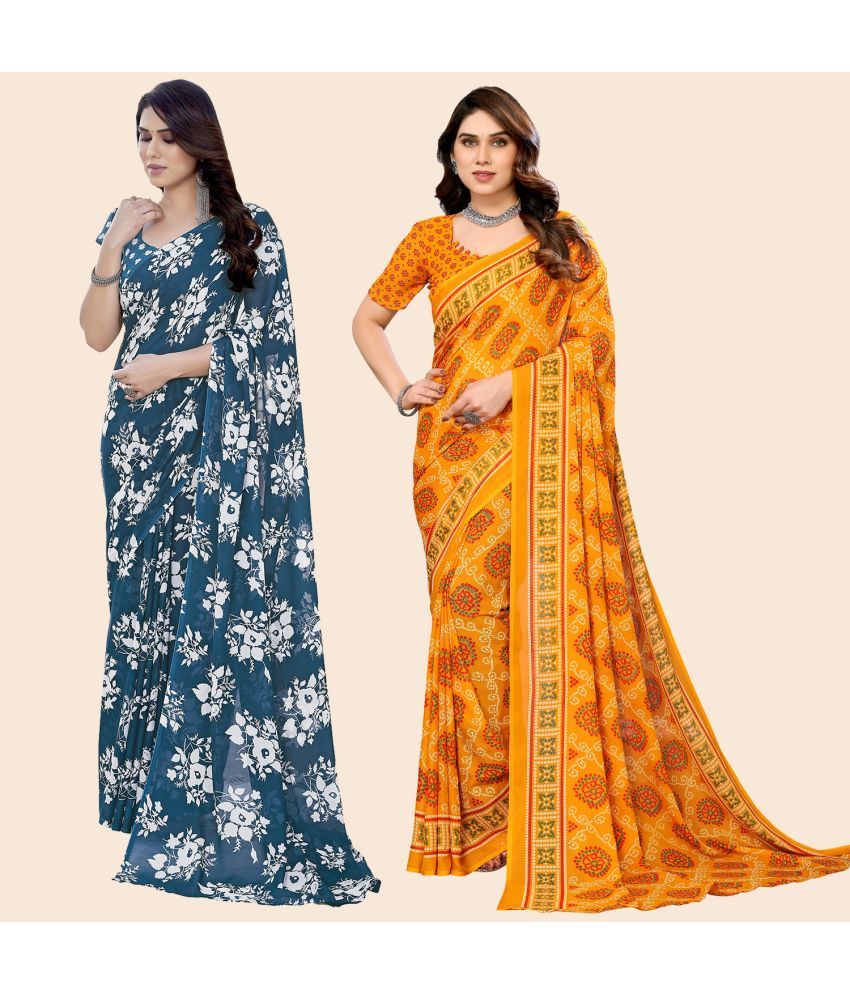     			ANAND SAREES Georgette Printed Saree With Blouse Piece - Multicolour ( Pack of 2 )