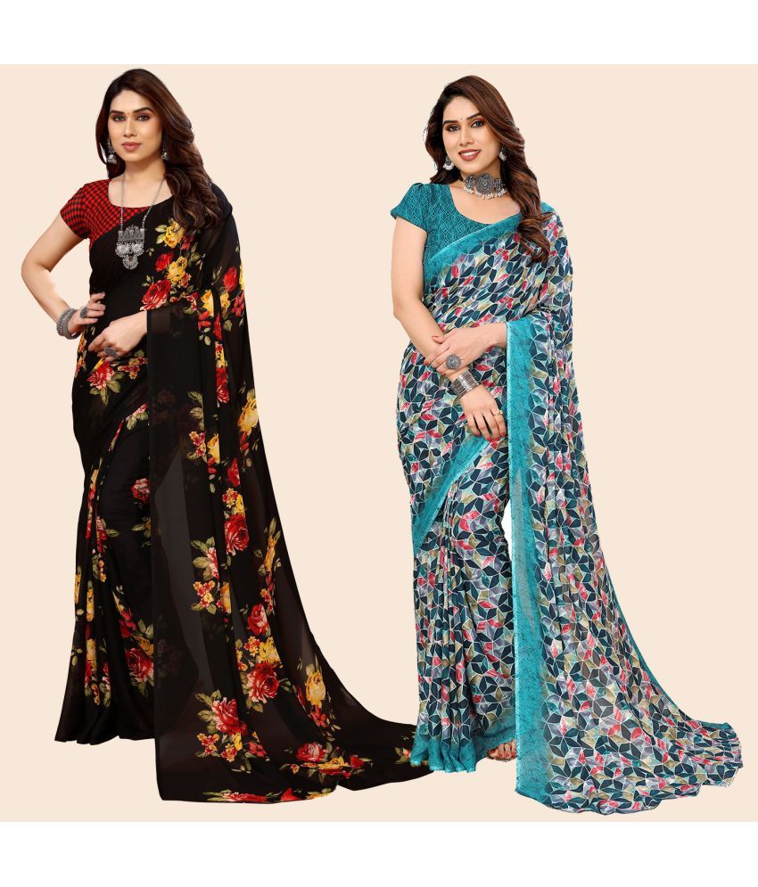     			ANAND SAREES Georgette Printed Saree With Blouse Piece - Multicolour ( Pack of 2 )